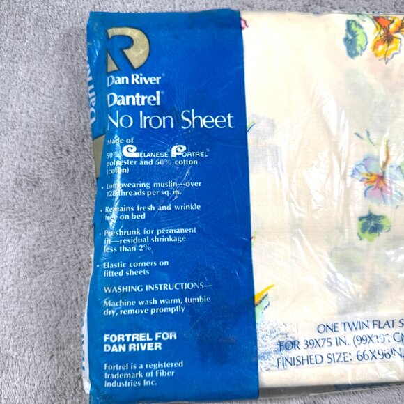 Dan River Twin Flat Sheet Floral No Iron 66x96 Vintage Cotton Blend Bedding - Picture 5 of 6
